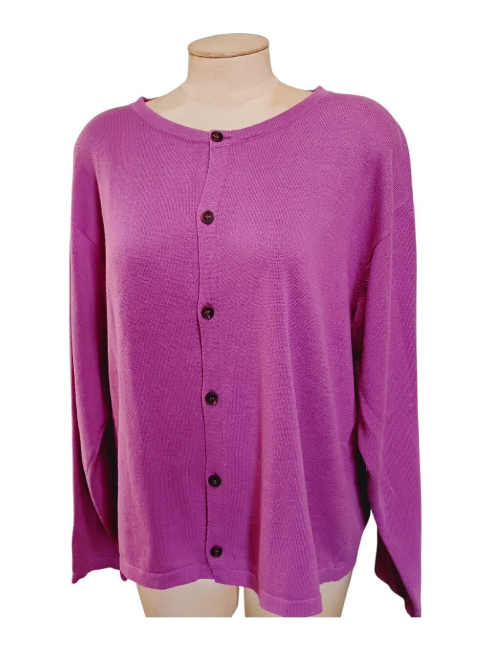 Eskandar Purple Linen Blend Cardigan OS Boxy Lagenlook